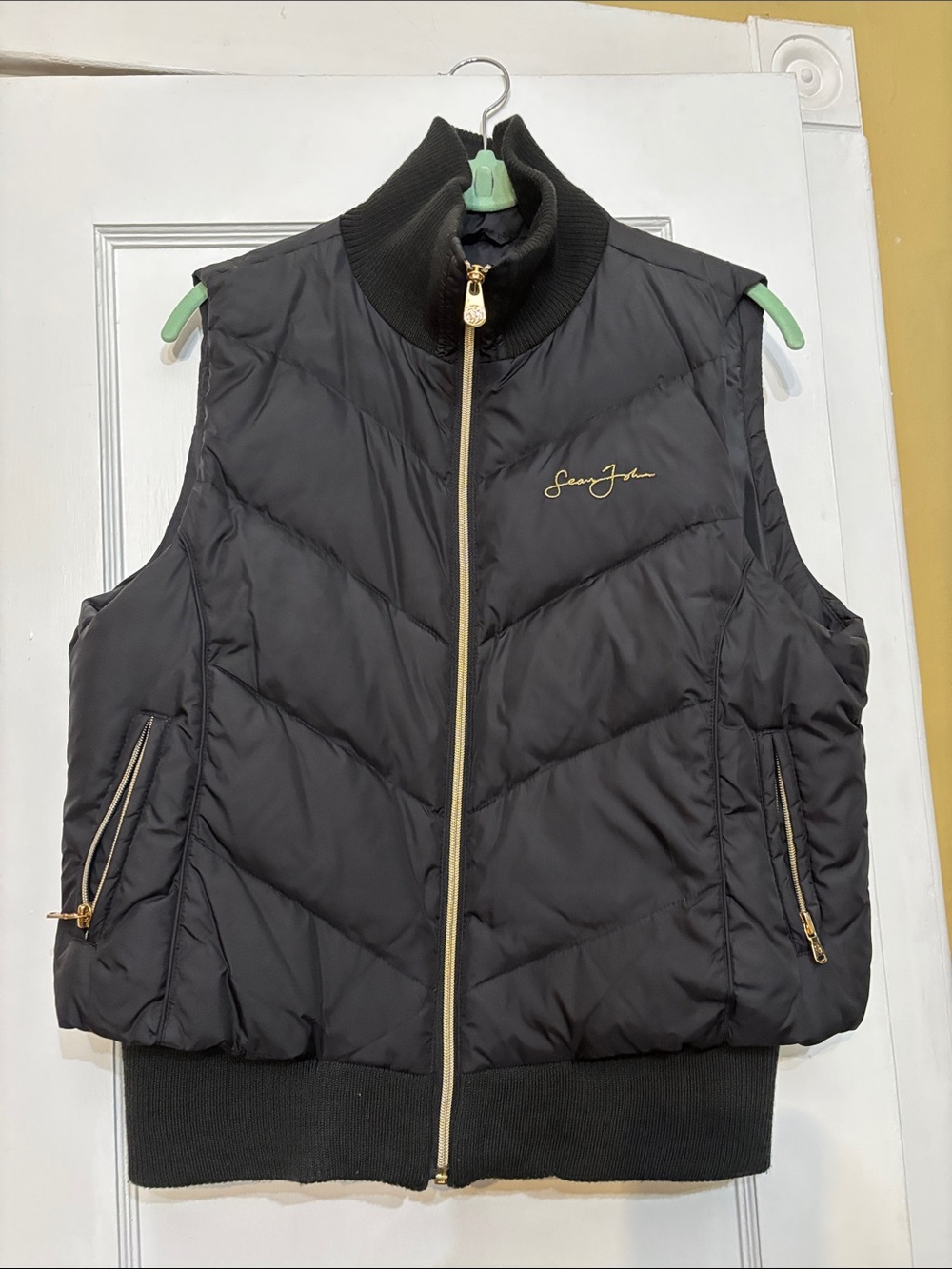 Sean John Black Quilted Vest with Gold Accents